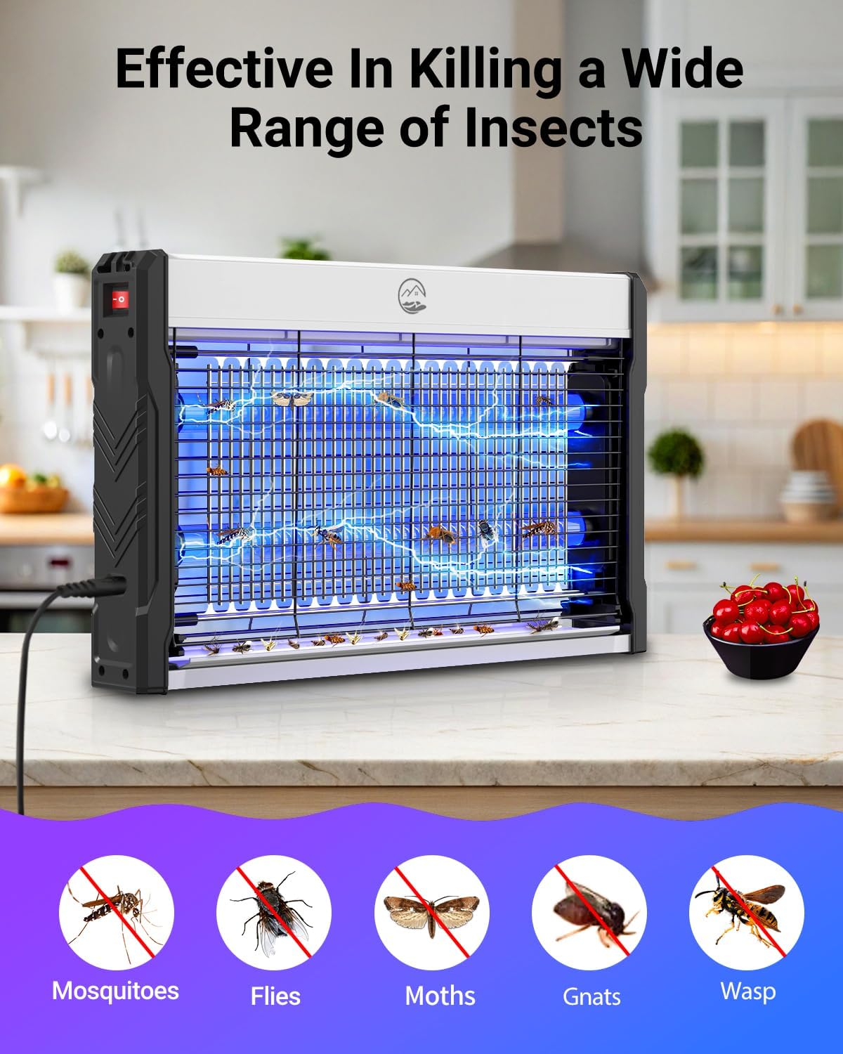 Electric Bug Zapper, 3000V High-Voltage Indoor Fly Killer, Powerful Electric Mosquito Zapper for Fly, Mosquito, Fruit, Moth, Gnat, Trap with Removable Washable Tray for Home Patio Backyard-VerdiqueGarden