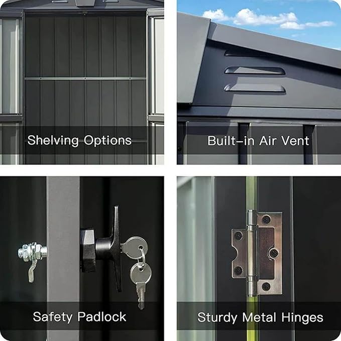 Domi Outdoor Storage Shed 5'x3, Metal Waterproof Tool Shed Utility Storage House with Double Lockable Doors & Air Vent for Garden Backyard Patio Lawn-VerdiqueGarden