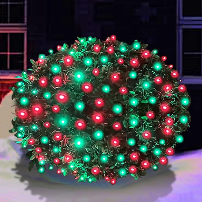HISHINY LED Christmas Net Lights Outdoor, 5ftx5ft 100LED Green Wire, Connectable Bush Mesh Net Lights String for Halloween Christmas Party,Shrub,Yard,Tree（Red&Green）-VerdiqueGarden
