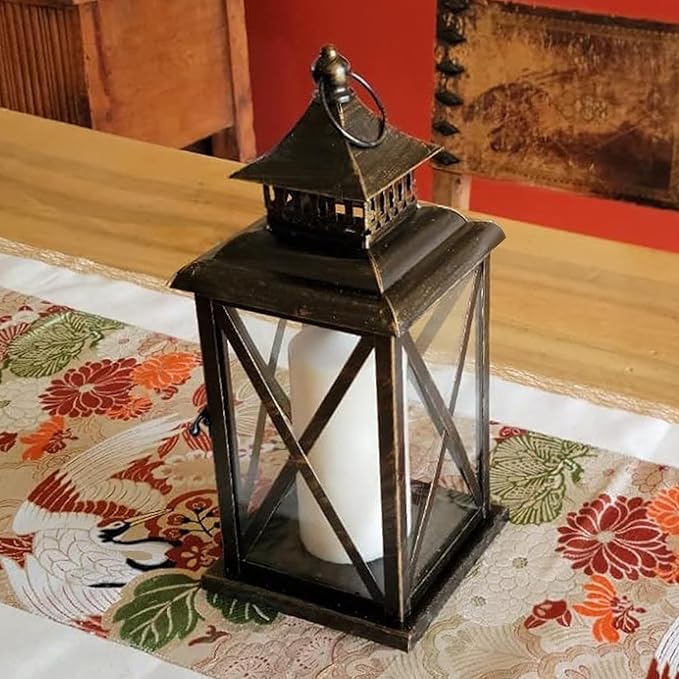 DECORKEY Lantern Decorative Indoor & Outdoor, Large Hanging Candle Lanterns Home Decor, Vintage Metal Candle Holders for Front Porch Patio Wedding Party, Halloween Christmas Decorations (Black)-VerdiqueGarden