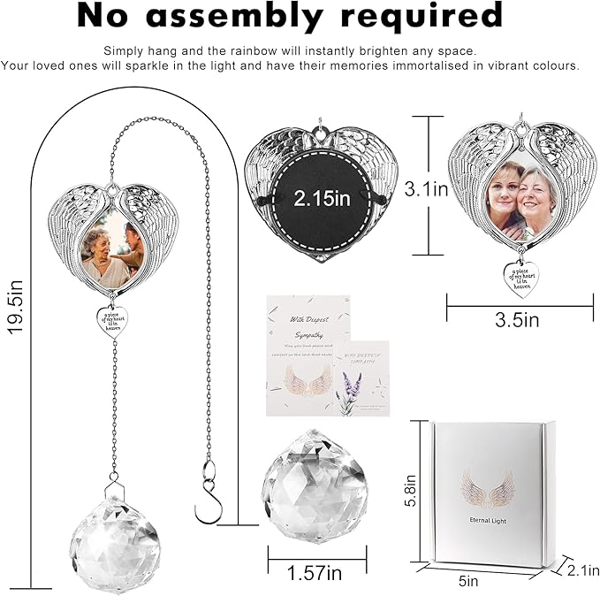 Memorial Gifts for Loss of Loved One, Sympathy Gifts Personalized Memorial Picture Frame Ornament - SunCatcher Crystal Ball, Rainbow Bereavement Gift Ideas for Loss of Mom, Dad, Friend-VerdiqueGarden