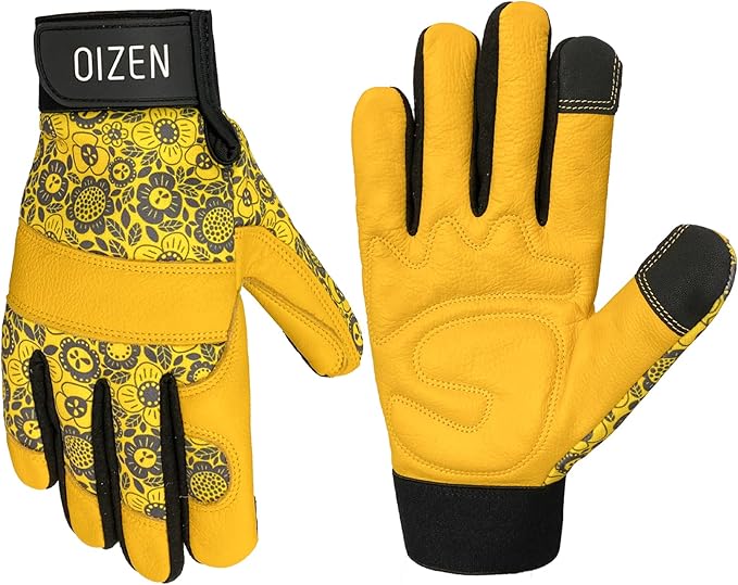 Cowhide Leather Thorn Proof & Puncture Resistant Gardening Gloves for Women and Men, Touchscreen Compatible Working Gloves for Weeding, Digging, Planting, Gardening Gifts for Women (Size Medium)-VerdiqueGarden