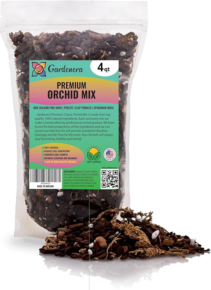 Organic Premium Orchid Soil Mix by Gardenera - Hand Mixed Classic Sphagnum Moss Potting Soil Mix - for Phalaenopsis Orchid - 4 Quart - Made in USA-VerdiqueGarden