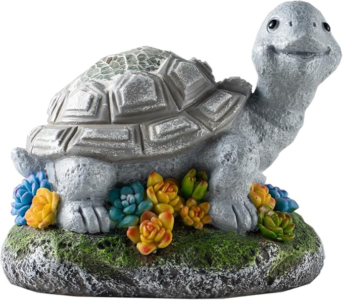Garden Statue Turtle,Solar Turtles Decor for Outdoor,Resin Tortoise Figurine with Solar Light for Patio,Balcony,Yard,Lawn Ornament,Perfect Garden Gift-VerdiqueGarden