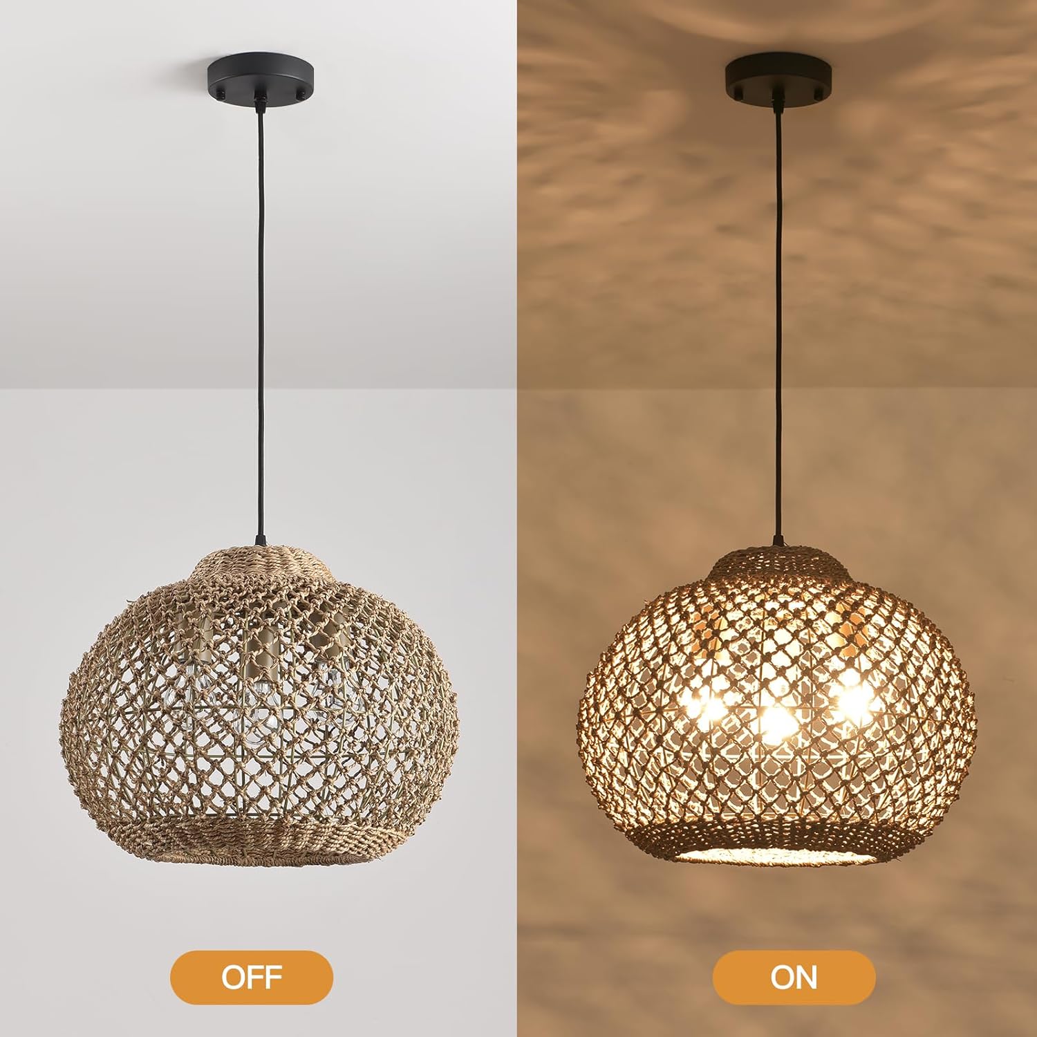 16.94" Rattan Pendant Light,Boho Wicker Chandelier Woven Water Plants, of Kitchen Island Farmhouse Dining Room,Entryway Foyer-VerdiqueGarden