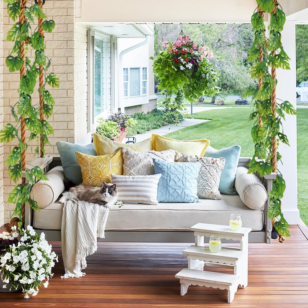 RECUTMS Artificial Monstera Leaves Vines 2Pcs 5.9Ft Fake Tropical Large Palm Leaf Greenery Garland UV Resistant Faux Ivy Rattan for Indoor Outdoor Home Garden Hawaiian Jungle Luau Party Spring Décor-VerdiqueGarden