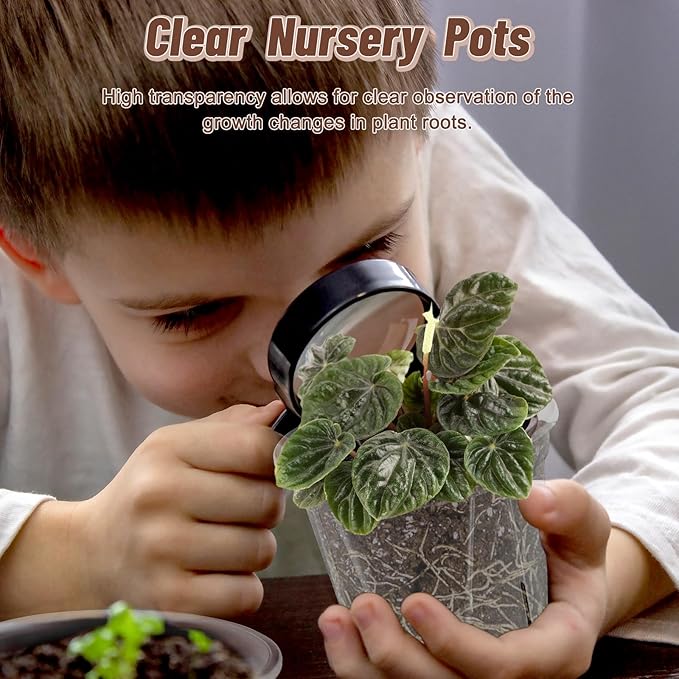 3.9-9.4 Inch Big Size Clear Nursery Pots with Drainage, 6 Sizes 30 Packs Nursery Garden Pots with 30 Plant Labels for Seedling Plants, Nursery Pots Variety for Indoor Outdoor Seed Starter Flower Pots-VerdiqueGarden