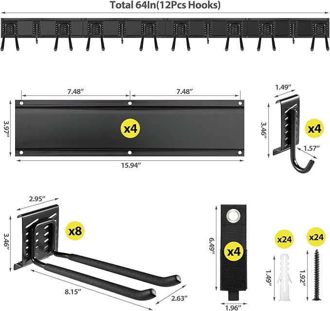 Garage Tool Organizer Wall Mounted, 64 Inches Adjustable Garden Tool Organizer Rack, 20 Pcs Heavy Duty Yard Tool Organizer Hold Up to 900lbs-VerdiqueGarden
