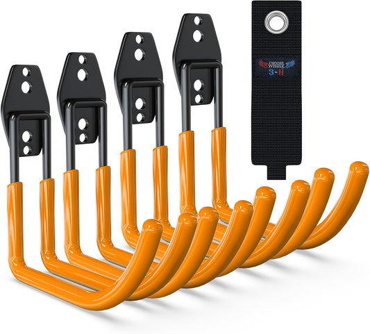 3-H Large Garden Hose Holder Wall Mount 4 Pack,Solid Steel Hose Hanger,Water Hose Holders for Outside,Perfect for Hanging Outdoor Air Hose,Ropes,Pipes,Garden Tools,Ladders,Bikes,Bulk Items(Orange)-VerdiqueGarden