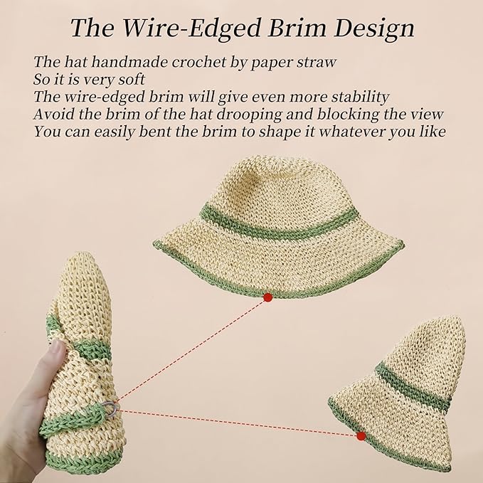 Floppy Big Beach Straw Hats for Women Foldable Summer Wide Brim Packable Sun Hat Womens Travel Straw Fedora Hat-VerdiqueGarden