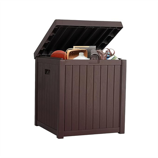 51 Gallon Resin Deck Box, Outdoor Storage Box Waterproof for Patio, Garden, Pool, and Deck, Storage Solution for Cushions, Tools, Delivery Packages, Brown-VerdiqueGarden