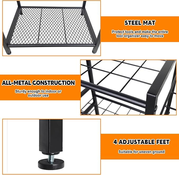 3 Tier Garden Tool Organizer, Yard Tool Tower Rack, Tool organizer up to 78 Tools, Heavy Duty Garden Tool Organizer for Garage, Yard, Patio, Shed, Indoors and Outdoors, Black-VerdiqueGarden