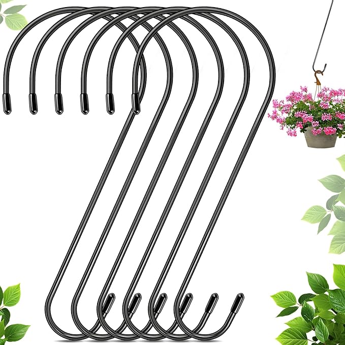 6 Pack 12 Inch Extra Large S Hooks for Hanging Plants, Rust-Proof Heavy Duty Tree Branch Hooks Plant Hooks Outdoor for Hanging Bird Feeder,Patio,Indoor Uses-VerdiqueGarden
