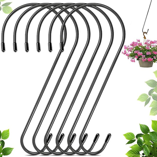 6 Pack 12 Inch Extra Large S Hooks for Hanging Plants, Rust-Proof Heavy Duty Tree Branch Hooks Plant Hooks Outdoor for Hanging Bird Feeder,Patio,Indoor Uses-VerdiqueGarden