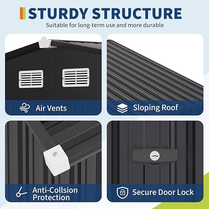 6x8 FT Metal Storage Sheds Outdoor with Floor, Metal Yard Sheds Garden Shed Kit, MetalTool Shed with Lockable Door, Metals UtilitySheds Buildings with Air Vent for Backyard Garden Patio Lawn-VerdiqueGarden