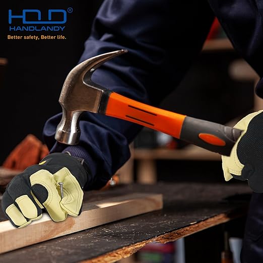 HLDD HANDLANDY Mens Leather Gardening Gloves, Utility Work Gloves for Gardening, Yardwork, Construction, Mechanics-VerdiqueGarden