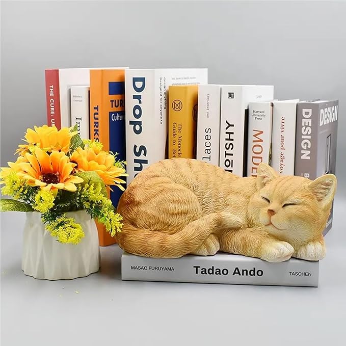 Garden Decor Cat Statue Outdoor Statue, Cat Figurines Garden Statues & Sculpture Decoration, Sleeping Cat Statue Decor for Patio, Porch and Lawn, Cat Gifts for Cat Lover and Women, Cat Memorial Stone-VerdiqueGarden