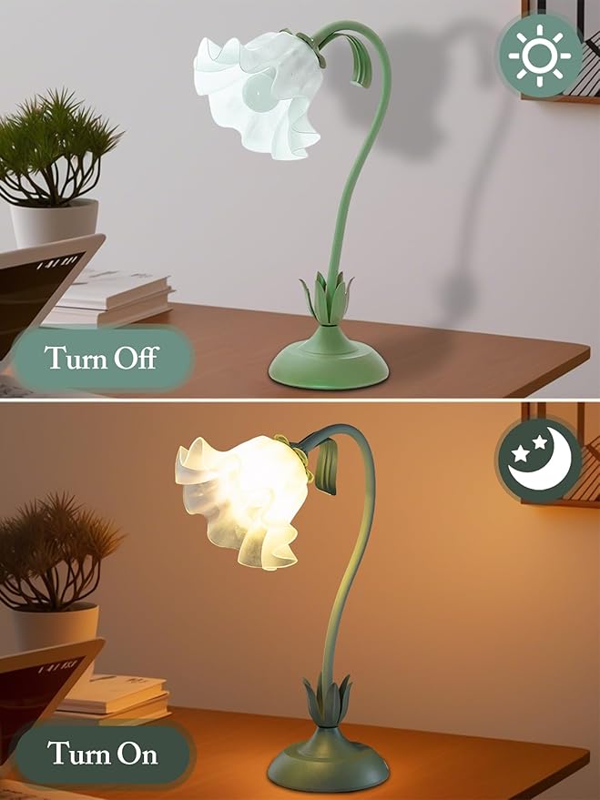 Flower Table Lamp,LED Reading Light Bedside Vintage Flower Night Light,3 Colors Modes Kawaii Bedside Lamps Decor,Living Room Bedroom Room Lighting Table Lamps Home Decoration (Green)-VerdiqueGarden