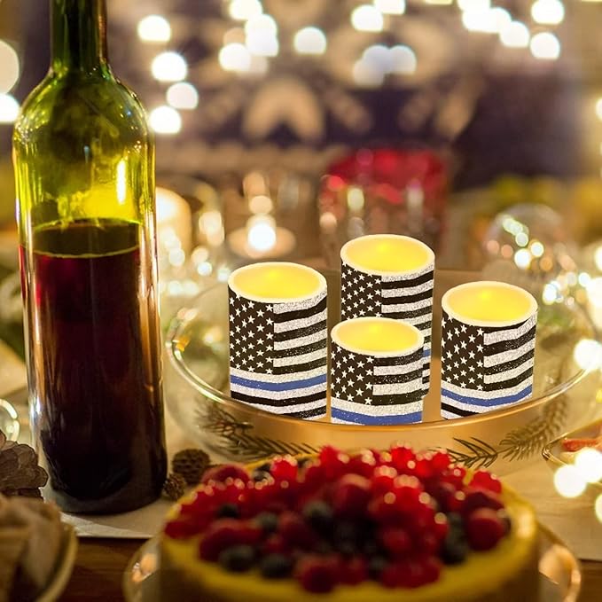 Flameless LED Candles Electric Candles with Remote Timer Control Long Lasting Tealights Fake Candles Set of 4, for Independence Day Party Decoration for July Fourth, American Flag Blue-VerdiqueGarden