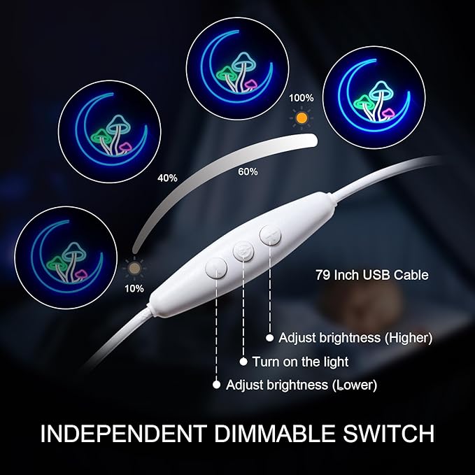 Moon Mushroom Neon Sign Blue Moon Neon Lights for Wall Decor Mushroom Light Up Signs USB LED Signs for Girls room Living Room Kids Room Home Bar Party Shop-VerdiqueGarden