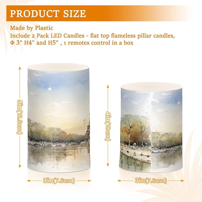 Flickering Flameless Candles, Eiffel Tower Lake LED Candles with Remote Timer, Set of 2 Battery Operated Candle for Valentine Wedding Birthday-VerdiqueGarden