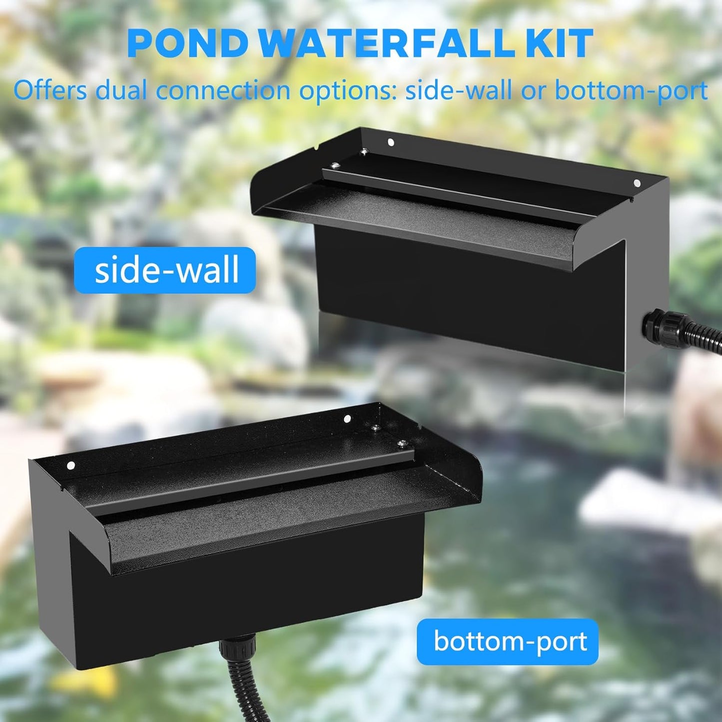 Pond Waterfall Kit with Pond Filter Box - 55W Submersible Pump & 12" Adjustable Waterfall Spillway | Complete Set with Extra Long Hose for Garden Ponds, Backyard Water Features-VerdiqueGarden