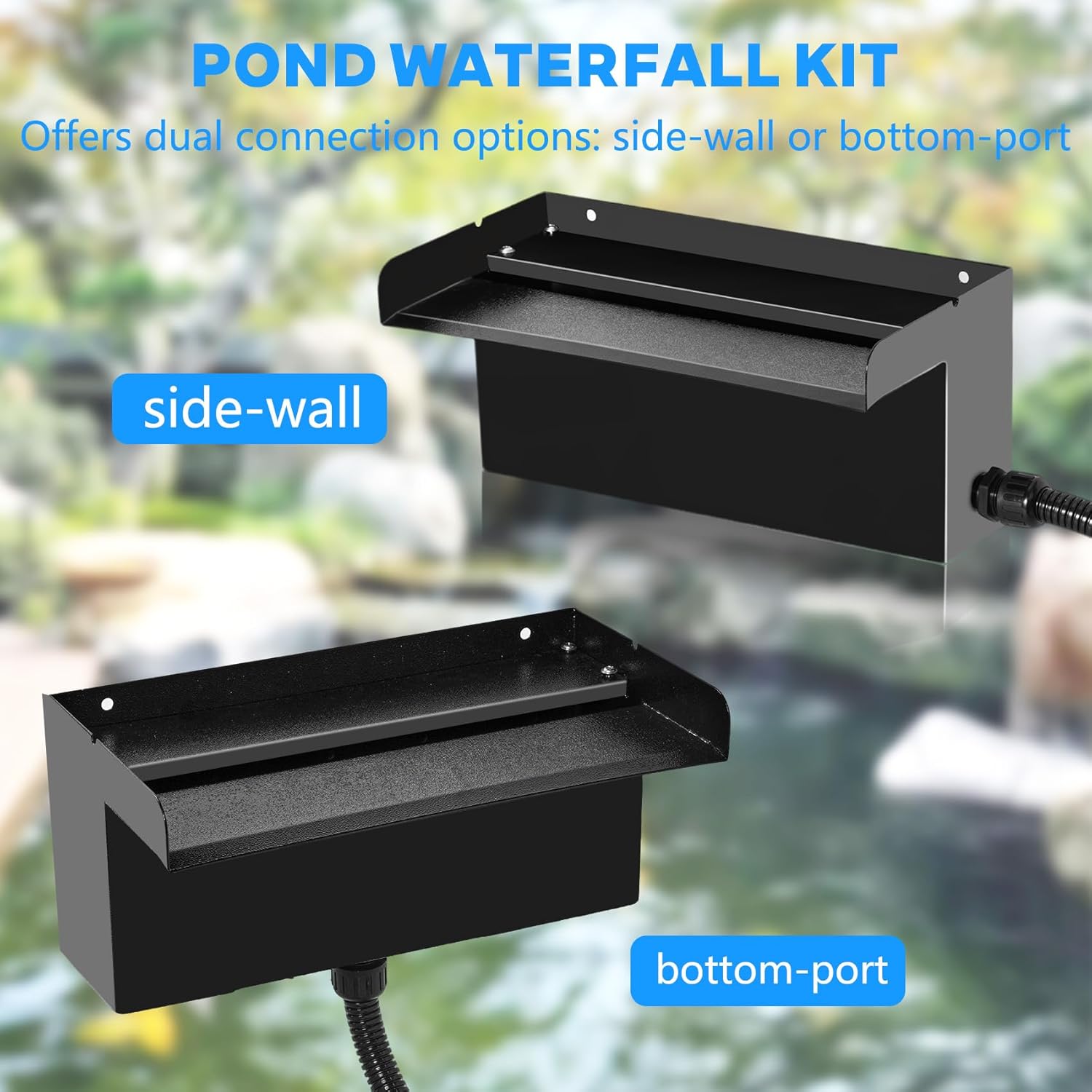 Pond Waterfall Kit with Pond Filter Box - 55W Submersible Pump & 12" Adjustable Waterfall Spillway | Complete Set with Extra Long Hose for Garden Ponds, Backyard Water Features-VerdiqueGarden