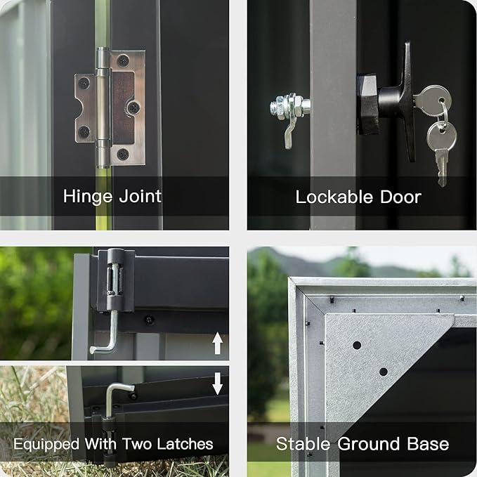 Domi Outdoor Storage Shed 6.5’ x 4.2’, Metal Garden Shed with Galvanized Steel Frame for Bike, Tools, Lawn Mowers, Outdoor Storage Cabinet with Lockable Door for Garden Lawn Patio (Dark Grey)-VerdiqueGarden