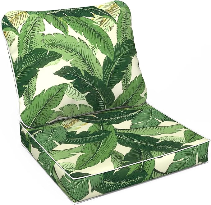 LVTXIII Outdoor Deep Seat Cushion 24"x24"x4" Patio Seat and Back Cushion Set Seasonal Chair Cushion for Dining Arm Chairs, Wicker Chairs and Garden Furniture Decoration, Swaying Palms Green-VerdiqueGarden
