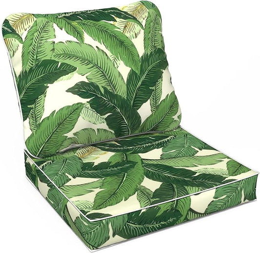 LVTXIII Outdoor Deep Seat Cushion 24"x24"x4" Patio Seat and Back Cushion Set Seasonal Chair Cushion for Dining Arm Chairs, Wicker Chairs and Garden Furniture Decoration, Swaying Palms Green-VerdiqueGarden