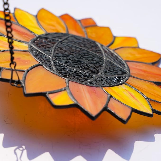 BOXCASA Sunflower Gifts Stained Glass Window Hangings,Sunflower Suncatcher Best Teacher Gifts for Women,Sunflower Decor Suncatcher for Window,Home Decor,Gift for Teacher Mother Grandma-VerdiqueGarden