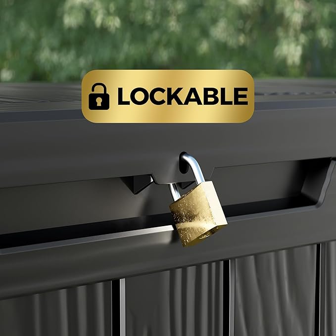 80 Gallon Lockable Resin Deck Box, Waterproof & UV-Resistant Outdoor Storage Box for Outdoor Cushion Storage, Garden Tools & Pool Accessories Storage, Black-VerdiqueGarden