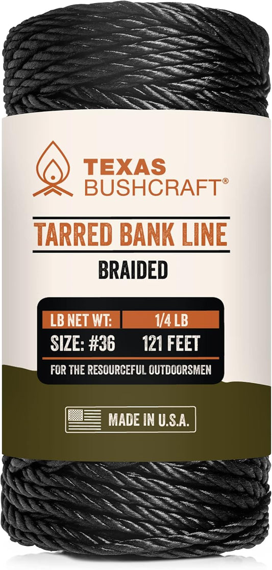 Texas Bushcraft Tarred Bank Line Twine - #36 Black Nylon String for Fishing, Camping and Outdoor Survival – Strong, Weather Resistant Bankline Cordage for Trotline-VerdiqueGarden