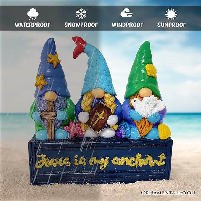 Spring & Summer-Themed Garden Statues – Adorable Outdoor Decor for Lawn, Patio & Porch (Nautical Themed Religious Gnome Figurine, Jesus is My Anchor 6" Beach House Statue)-VerdiqueGarden