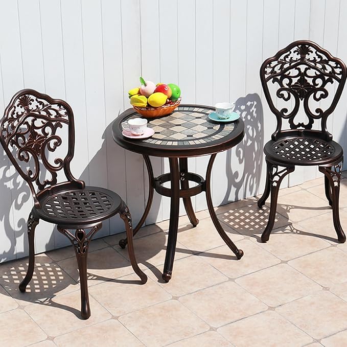 Outdoor Dining Chair Cast Aluminum Patio Chairs Set of 2 All-Weather Patio Dining Chair with Adjustable Feet for Backyard Garden (Orchid Chair)-VerdiqueGarden