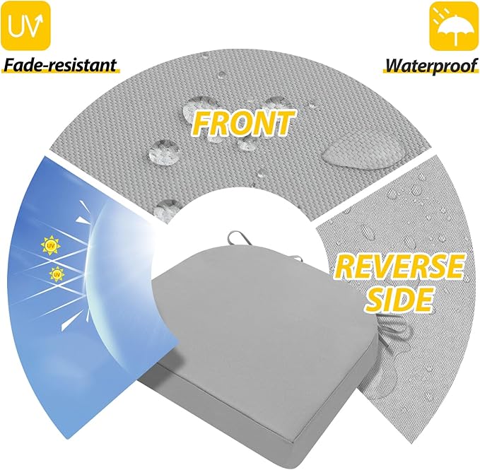 AAAAAcessories Outdoor Seat Cushions for Chairs, Waterproof, Fade-Resistant Patio Furniture Replacement Cushions, 17" x 16" x 2", Set of 2, Gray-VerdiqueGarden