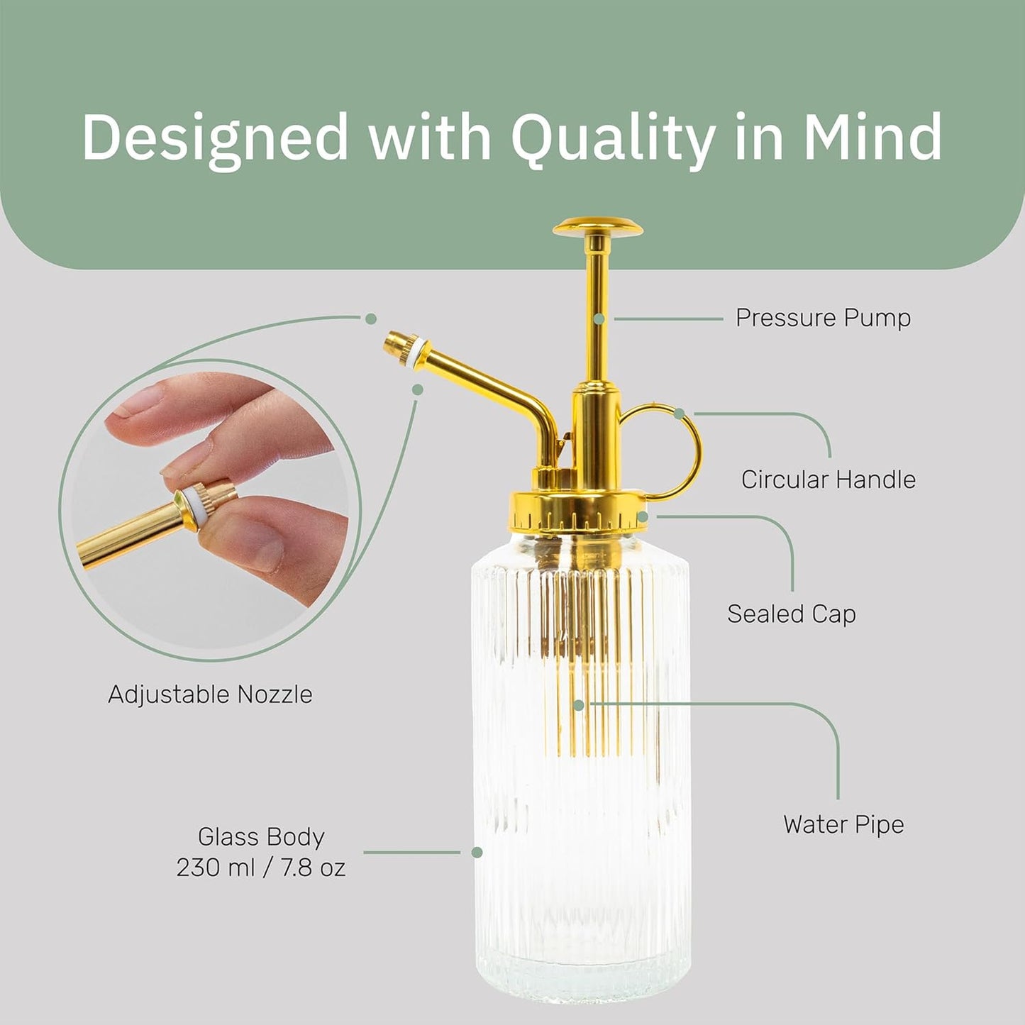 Glass Plant Mister for inside, Mister for Plants, Plant Sprayer Mister, Decorative Plant Mister Spray Bottle with Adjustable Nozzle for indoor plants (230ml/ 7.8oz) - Clear-VerdiqueGarden