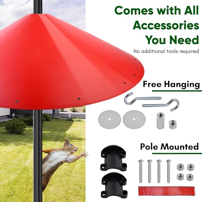 24-inch Large Outdoor Squirrel Baffles for Bird Feeders Pole, Baffle with Metal Frame, Squirrel Guard for Bird Houses, Two Way Use, Red Color-VerdiqueGarden