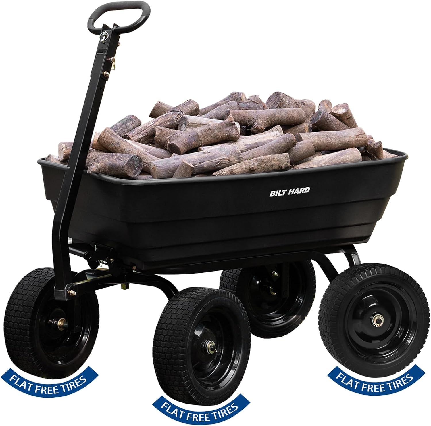 BILT HARD 1200 lbs Poly Garden Dump Cart with No Flat Tires, Quick Release, 2-in-1 Convertible Handle, 7 Cu Ft Dump Wagon Heavy Duty for Yard, Outdoor-VerdiqueGarden