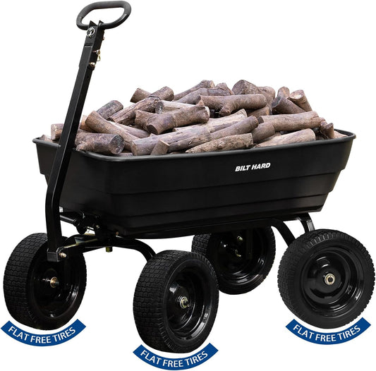 BILT HARD 1200 lbs Poly Garden Dump Cart with No Flat Tires, Quick Release, 2-in-1 Convertible Handle, 7 Cu Ft Dump Wagon Heavy Duty for Yard, Outdoor-VerdiqueGarden