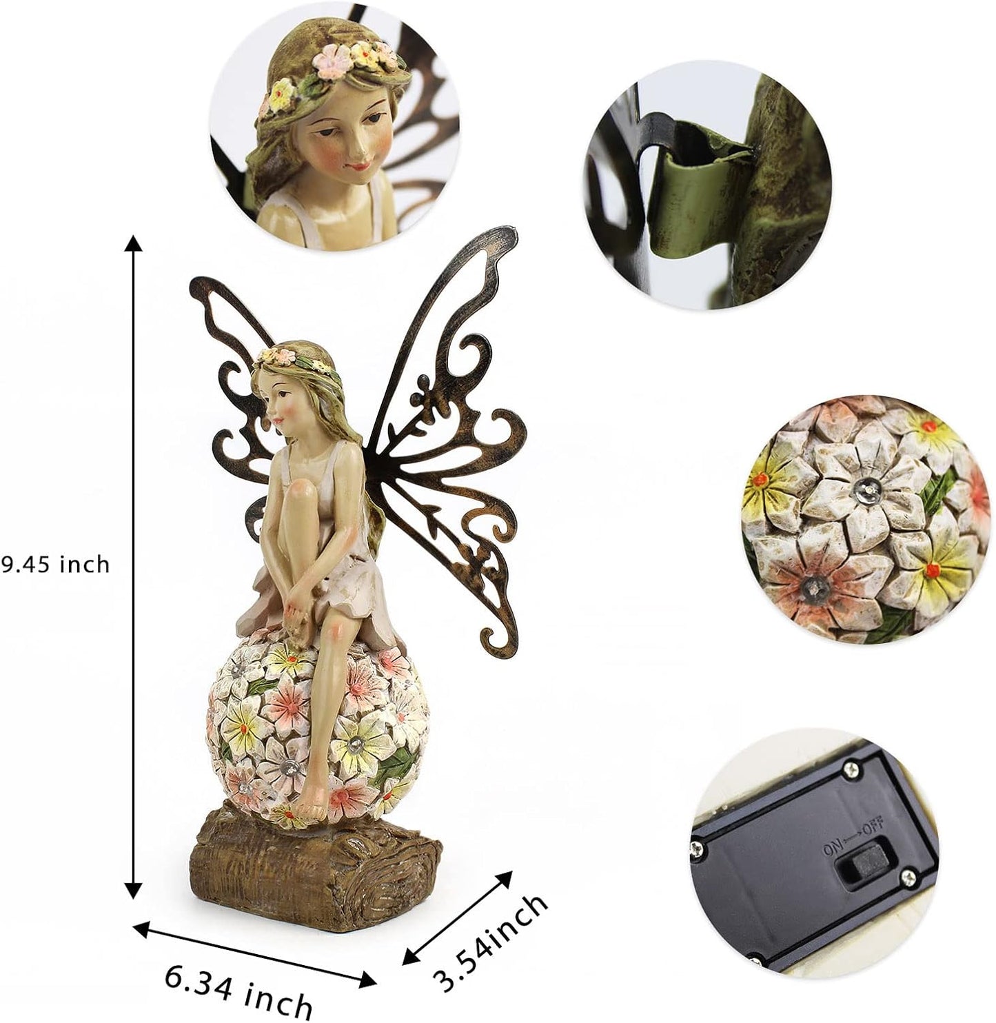 Flower Fairy Garden Decor,Garden Fairy Statues Outdoor,Solar Powered Outdoor Fairy Figurine Accessories,Patio Lawn Yard Porch, Resin Ornaments for Outside Gifts,9.45 Inches Tall-VerdiqueGarden