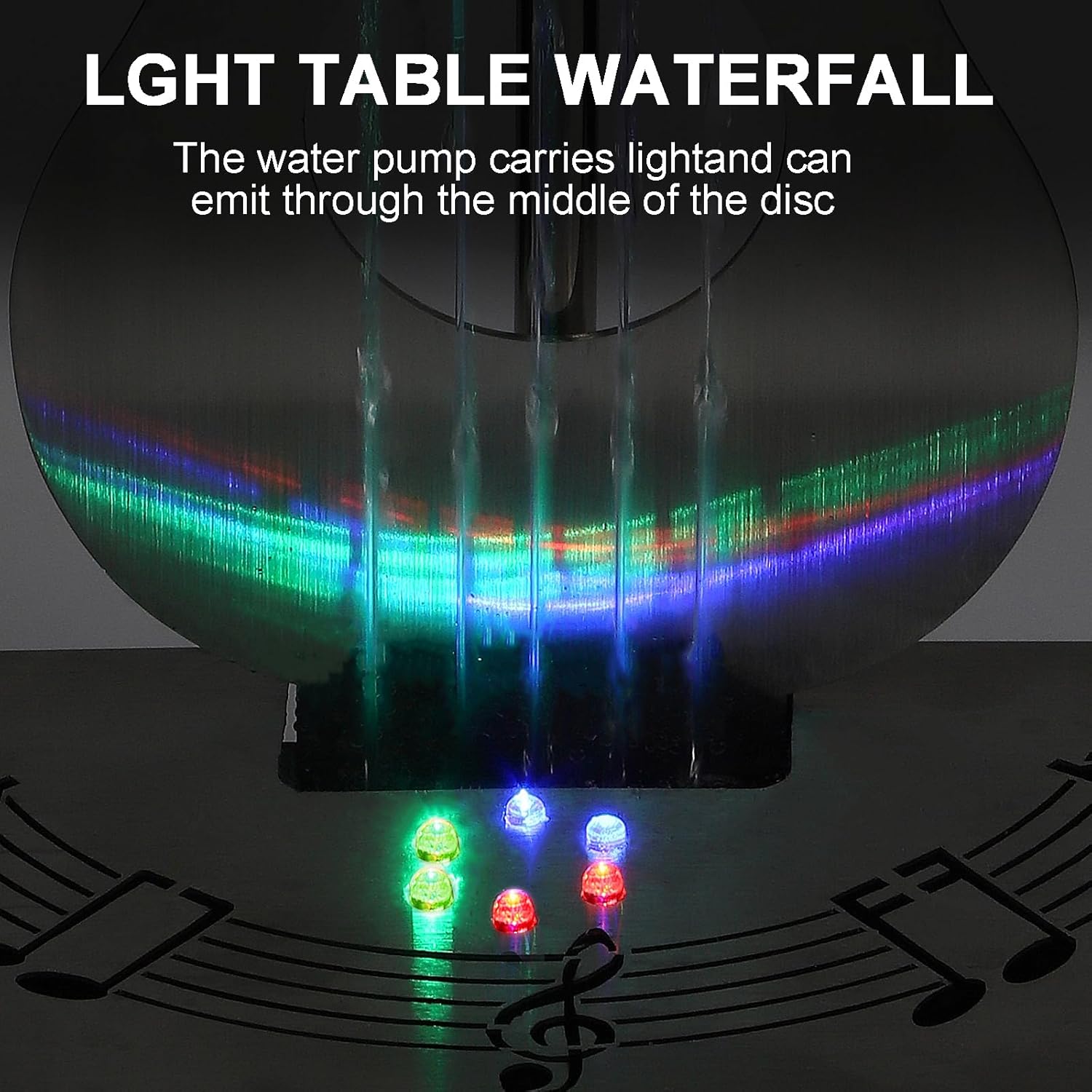Indoor Tabletop Fountain with 3-Color LED Lights, 304 Stainless Steel Guitar-Shaped Desktop Meditation Waterfall for Home & Office Décor, Relaxing Water Feature Air-Purifying Gift-VerdiqueGarden