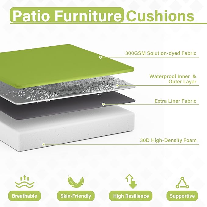 Patio Chair Cushions 17 X 16 X 3 Inch Waterproof Outdoor Seat Cushions for Patio Furniture, Outdoor Sofa Couch Pads with Ties & Handle, Set of 2, Grass Green-VerdiqueGarden