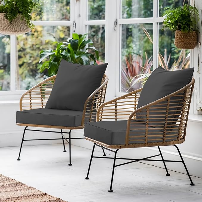 Favoyard Outdoor Seat Cushion Set 19 x 19 Inch Waterproof & Fade Resistant Patio Furniture Cushions with Removable Cover Deep Seat & Back Cushion with Handle and Adjustable Straps for Chair Sofa Couch-VerdiqueGarden