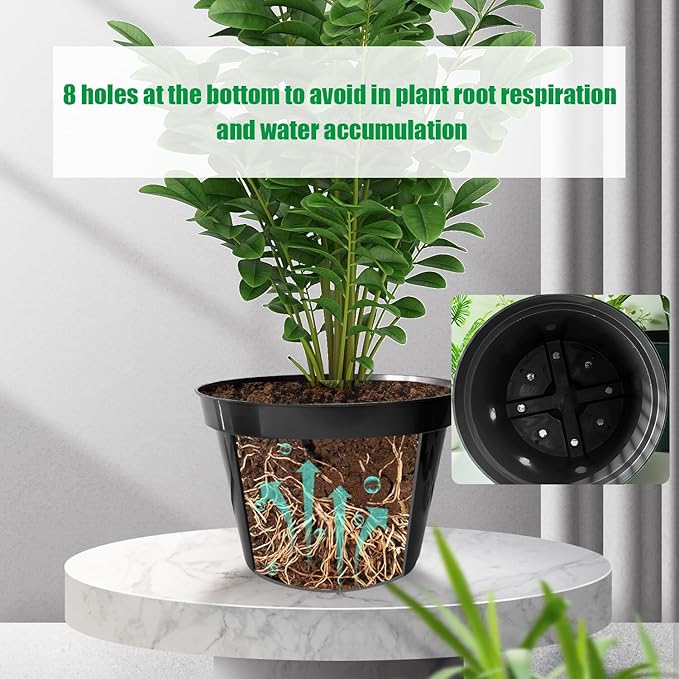 10 Inch Plastic Nursery Pots for Plants 10 Pack Plant Pots with Drainage Holes 2 Gallon Nursery Pots Perfect for Indoor Outdoor Plants Such as Herbs, Strwaberrys and Flowers, Black-VerdiqueGarden