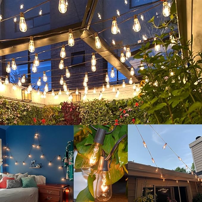10Ft Outdoor String Lights Waterproof, Hanging Patio Lights with 11 Edison Bulbs (1 Spare), ST40 Vintage Edison Bulbs String Lights for Indoor Garden Backyard Party Wedding Balcony Decor- Black-VerdiqueGarden