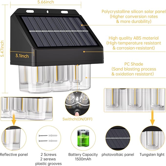 AOSEA Solar Fence Lights Waterproof, Deck Lights Solar Powered with Tungsten Bulbs, Solar Outdoor Lights for Garden Decor, Yard, Patio, Fence, 4 Pack (Warm White), Black, WL-L-003B-4PACK-24-VerdiqueGarden