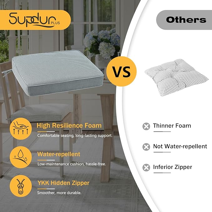 Outdoor Square Corner Seat Cushion, 19"x19"x3", Set of 4, Non Slip Seat Cushion Pads with Removable Cover for Patio Furniture, Garden Yard Lawn, Black White Mini Check-VerdiqueGarden