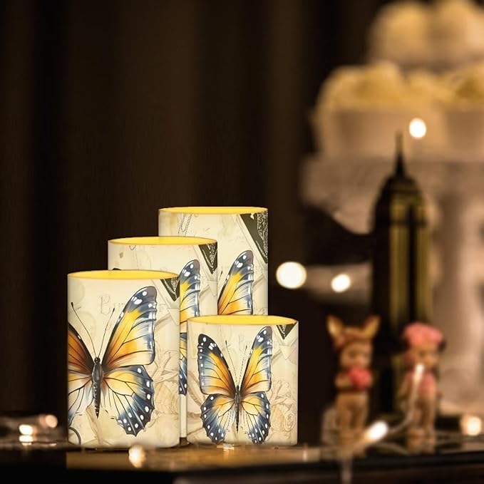 Flameless Candles Battery Powered with Multicolor Lights Timer Remote Control Everlasting Fake Candles for Party Garden Indoor Outdoor Wedding Decoration, Butterfly Yellow Retro-VerdiqueGarden
