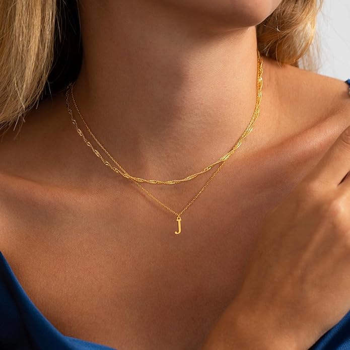 14K Gold Plated Initial Necklaces for Women Dainty Layered Letter Pendant Necklace Cute Choker Necklace Gift Trendy Stuff Personalized Jewelry Stack for Women Her
